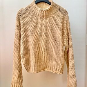 Chunky Knit Turtleneck Sweater Beige Cropped Cozy M Isalis